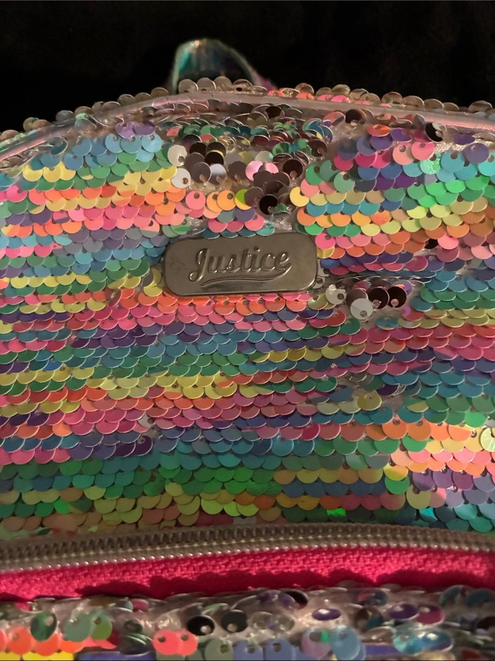 Justice Sequin Kids Backpack with Glitter 'J' and Hot Pink Accents